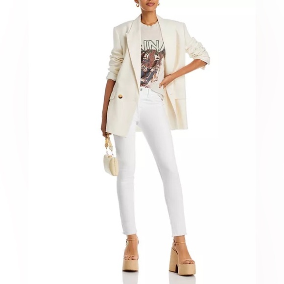 7 For All Mankind Denim - 7 For All Mankind Roxanne Mid Rise Cropped White Jeans With Raw Hem Sz 27